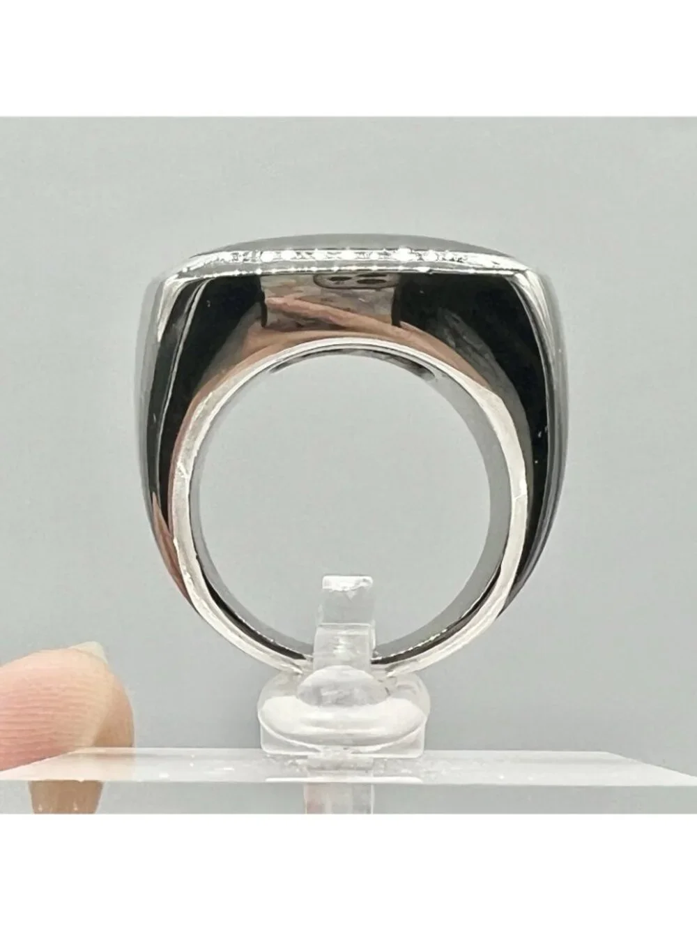 Stainless Steel Minimalist Flat Square Ring Black Stone Inlay Size 7.5 7.75